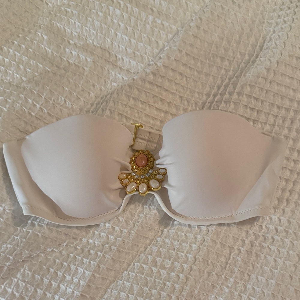Victoria's Secret White Bikini Top with Gold Accent